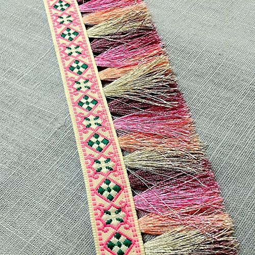 Sgerste Boho Stil Jacquard Band Farbigen Perlen Drop Fransen