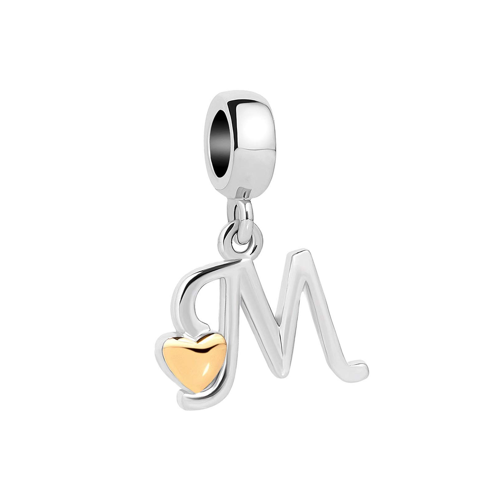 M Initial Letter Gold Heart Charm for Pandora Charms Bracelets Name Alphabet Birthday Jewellery Gift for Women Daughter Granddaughter Sister Friendship