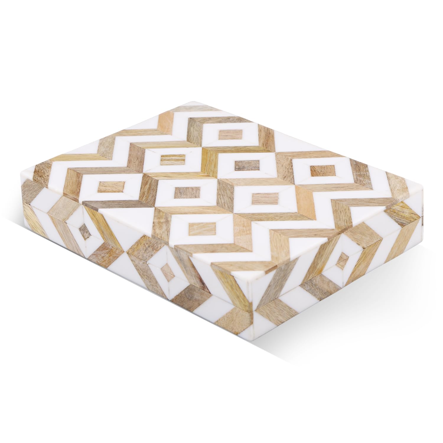 Handicrafts Home Large Decorative Storage Box with Lid Wooden Decorative Box Coffee Table Storage Box Living Room Organizer, Resin Inlay Marquet Array Collection - 6x8x1.5 Inch