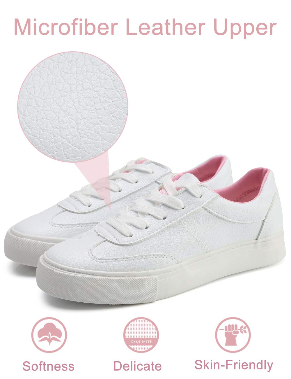 Camel Crown White Sneakers for Women Leather Casual Lace-Up Low Skate Shoes Classic Fashion Sneaker Comfortable & Fit 5.5 M US