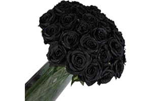 Laelfe 12 PCS Artificial Flowers Black Roses, Fake Silk Flower Long Stem Artificial Rose for Halloween Home Wedding Party Decorations(Black)