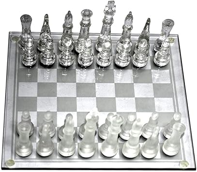 Saffronworld Solid Crystal Glass Chess with Checker Board Matte Set Clear Glass Game