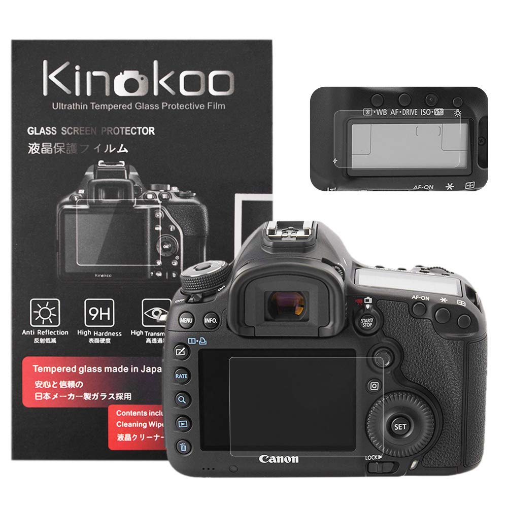 kinokoo Screen Protector for Canon EOS 5D Mark III/5DS/5DS R camera, 0.25mm 9H Hardness Tempered Glass Film for Canon EOS 5DS/5DS R camera - Bubble Free& Anti-Scratch&Anti-Finger Print (2 Pack)
