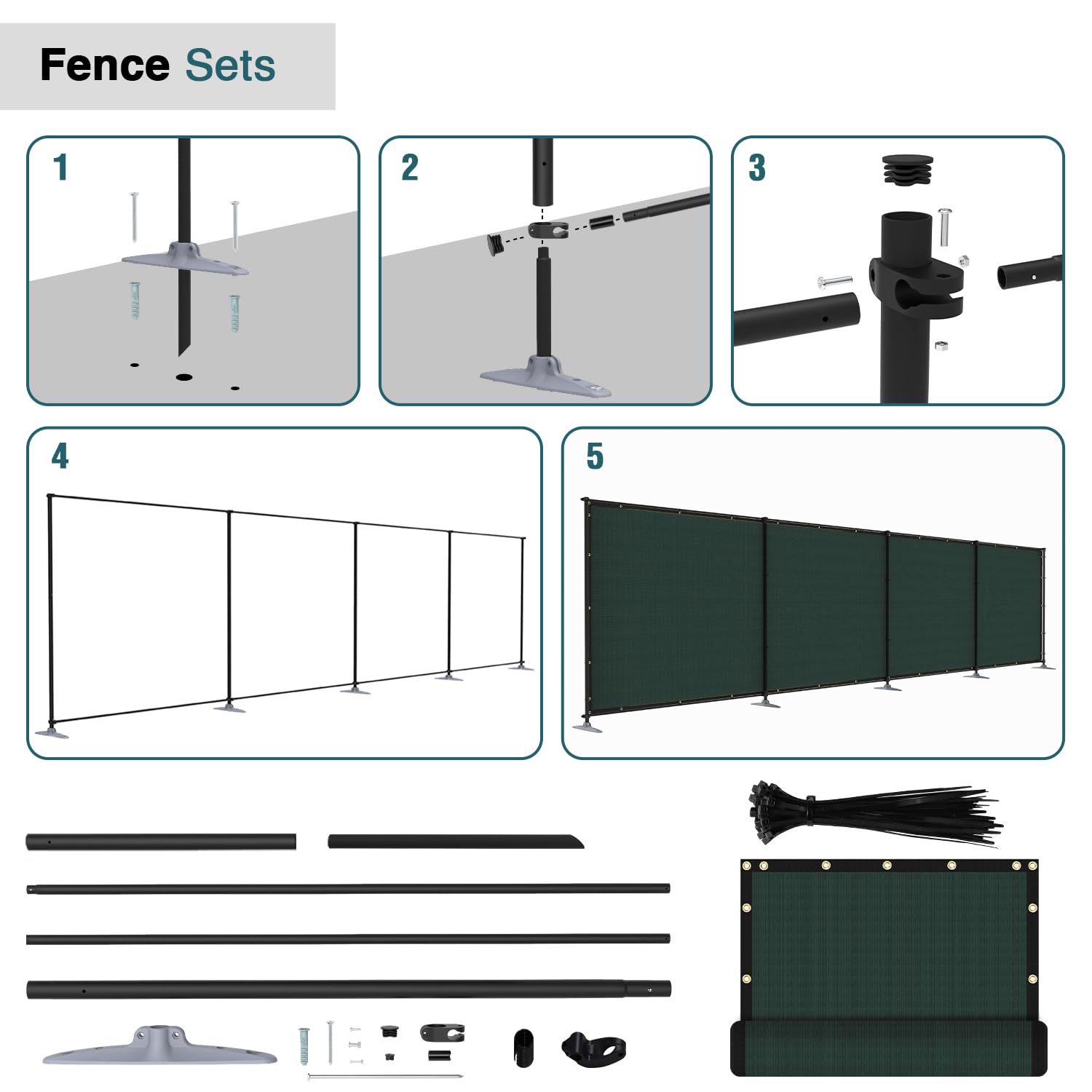ECOOPTS 5'Hx85'L Privacy Fence Set with Poles and