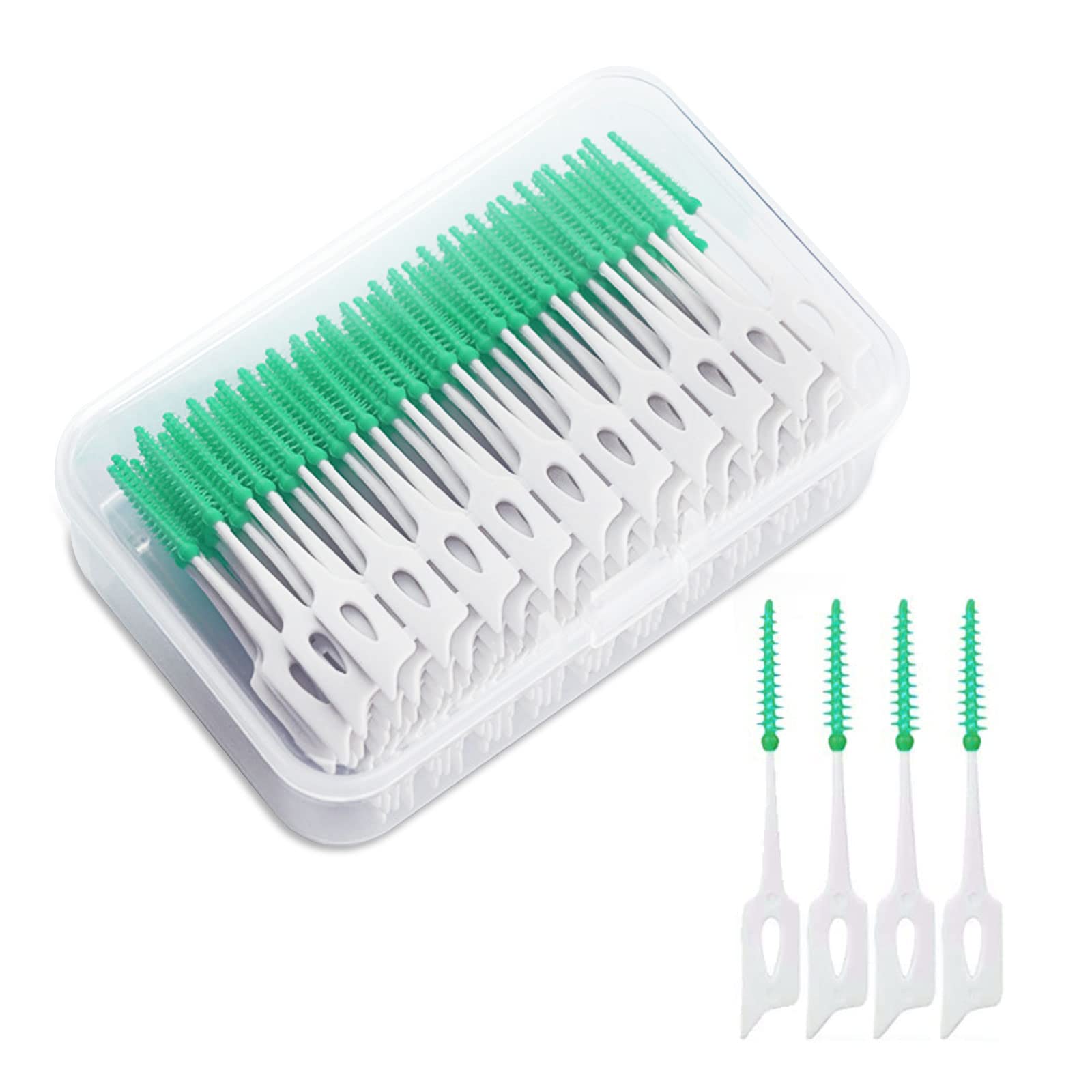 MIVAIUN 200 PCS Interdental Brushes Dental Floss Brush Adaptive interdental Brush Dual-Use Dental Floss Sticks Portable Oral Tooth Clean Floss Tooth Gap Brush for Protecting Teeth(Green)