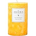 Aroma Naturals Lavender & Tangerine Essential Oil Scented Pillar Candle, Relaxing, 2.5 inch x 4 inch