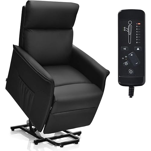 Giantex Electric Power Lift Massage Recliner, Modern Vibrating Lift Chair w/Remote Control & Side Pocket, Backrest Footrest Adjustable, PU Leather Sofa Lounge for Living Room Office Home Theater