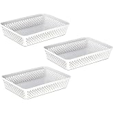 Glad Plastic Storage Basket Set - Multipurpose Drawer Trays, Kitchen Pantry Containers, and Bathroom Bins - 3 Pack Large Organizers, White