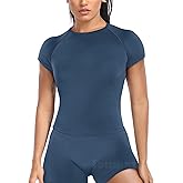 Ieumaz Gym Workout Tops for Women Short Sleeve Longline Athletic Tops Fitted Crew Neck Yoga Sports Compression T-Shirts