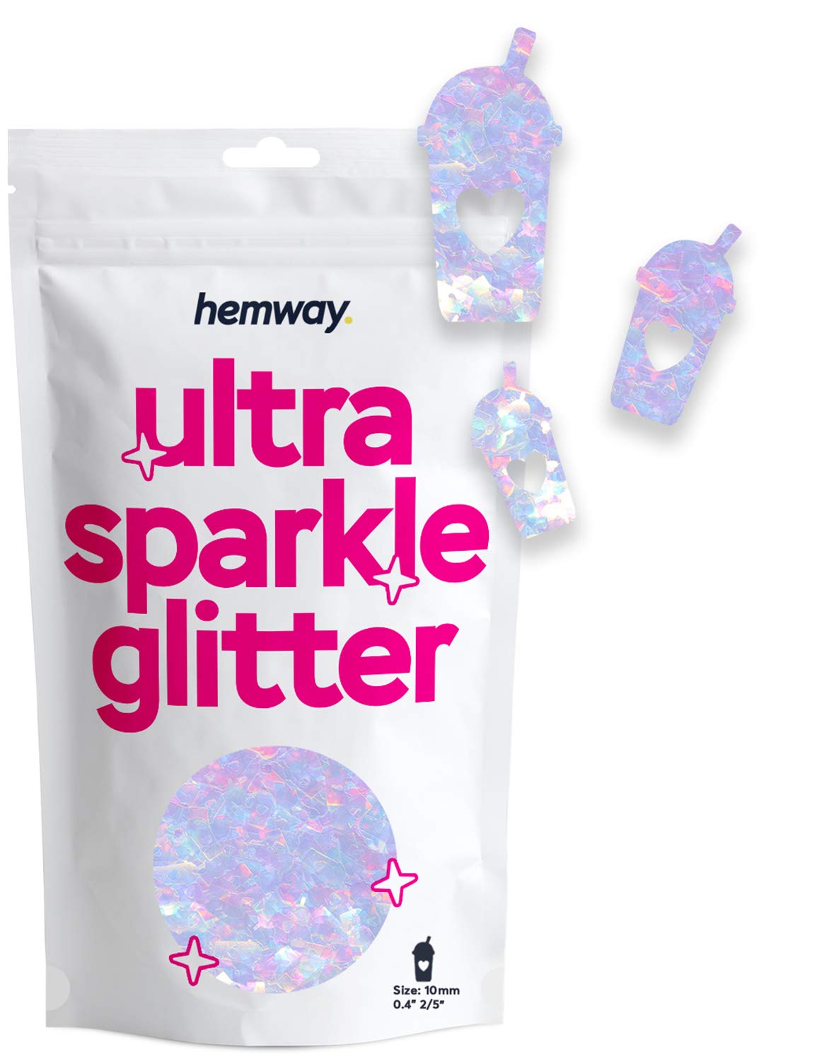 Hemway Ultra Sparkle Glitter Milkshake Shape, 50g, Mother of Pearl Iridescent | Shaped Glitter for Arts & Crafts, Nail Art, Crafting, Card Making, Sparkle Decoration