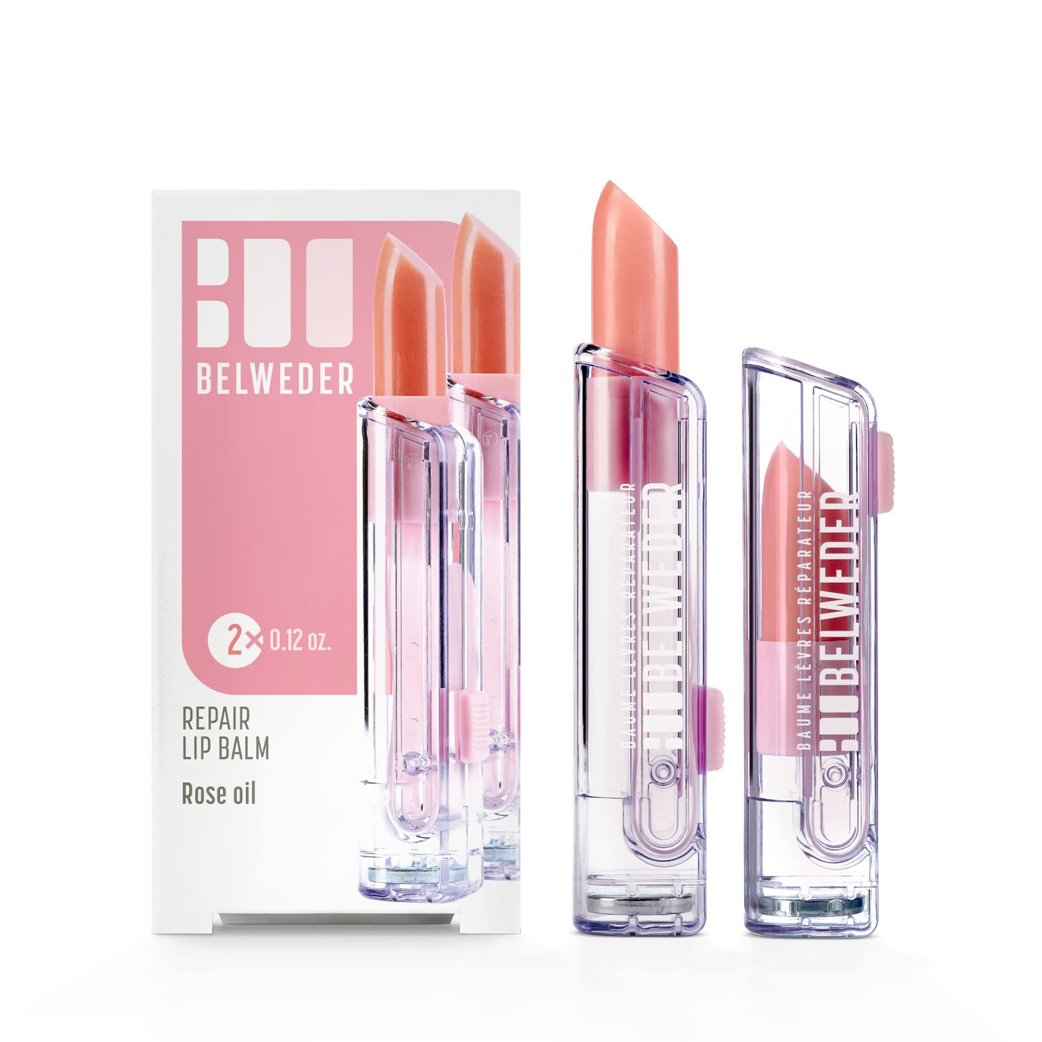 BELWEDER - Repairing Lip Balms with Valuable Damascus Rose Oil - Anti-Ageing - Hydration, Regeneration of Lips - Lip Care - Lipstick Transparent Pearl - Natural Rose Fragrance (2 Sticks of 3,5 g)