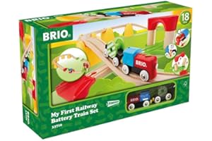 BRIO World 33710 - My First Railway Battery Operated Train Set | 25 Piece Wood Train Set for Toddlers | Inclusive of Accessories and Wooden Tracks | Certified by Forest Stewardship Council