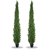 8 Feet Pre-Potted Evergreen Outdoor Artificial Cedar Tree for Front Porch Decor, Outdoor Entryway Decor Fake Tree, Tall Faux Tree with UV Resistant Coating (2 Pack)