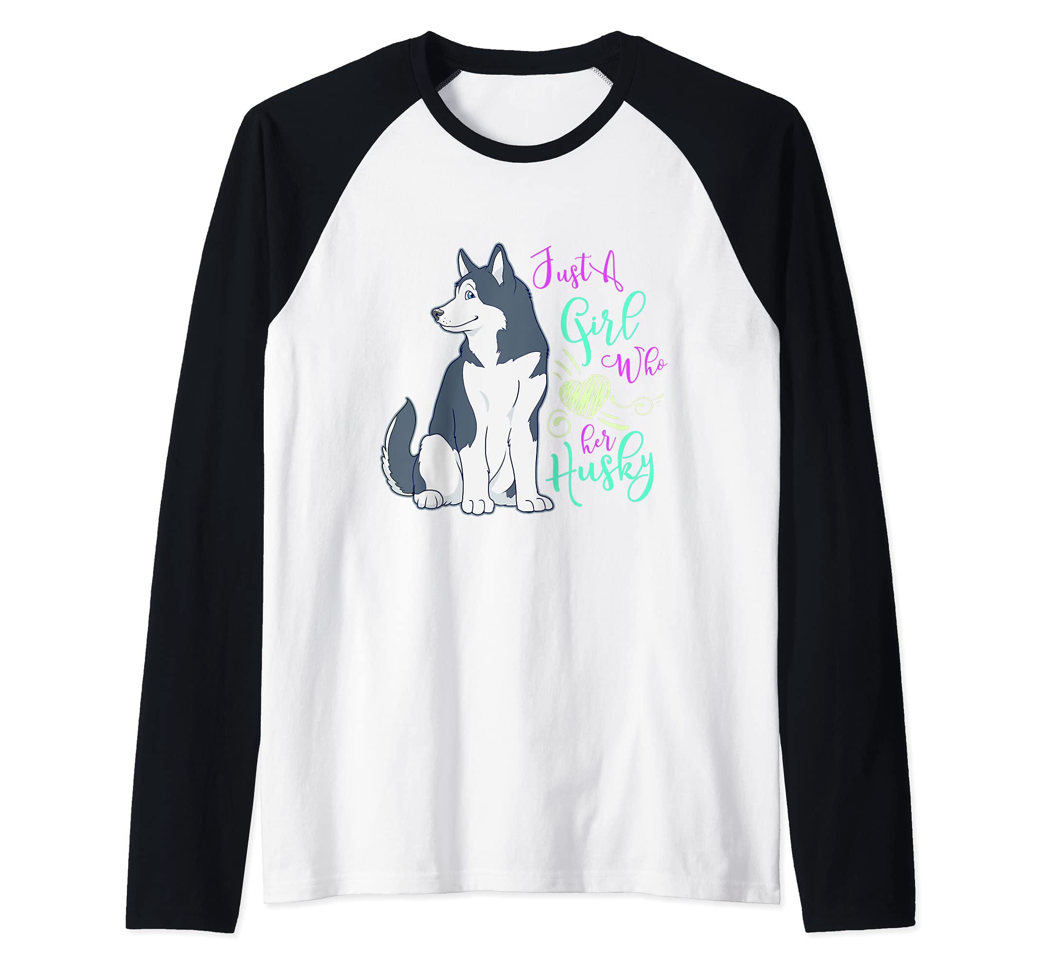 Girl Who Loves Siberian Husky Dog Raglan Baseball Tee