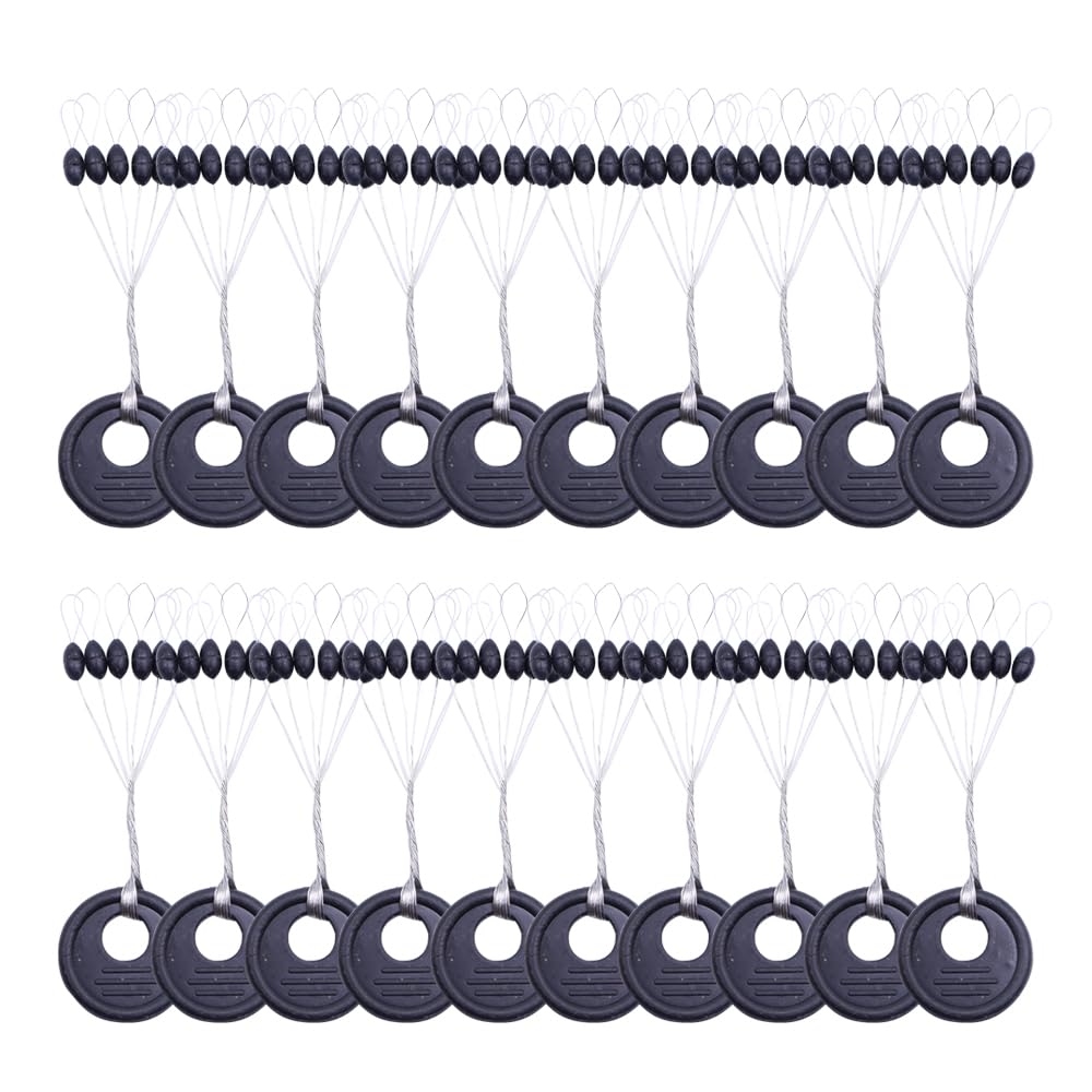 ZONADAH 100pcs Rubber Fishing Bobber Beads Stopper 6 in 1 Float Sinker Stops Fish Rigs Line Oval Float Stops for Coarse Fishing Size M Fish Beads R1.5-3.0 Line Black