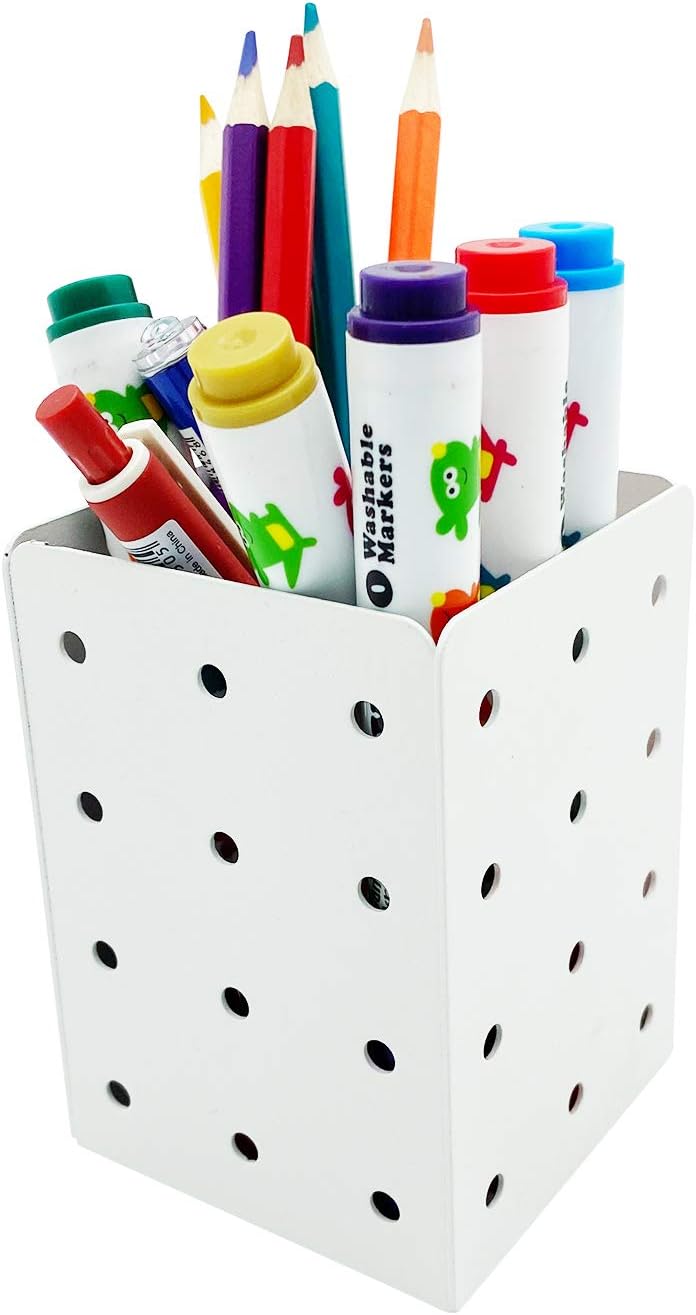 Metal Pen/Pencil-Holder for Desk, Makeup-Brush Holder as Desk-Organizer, Pencil Cup for Office/School and Home Decor, PH401 White