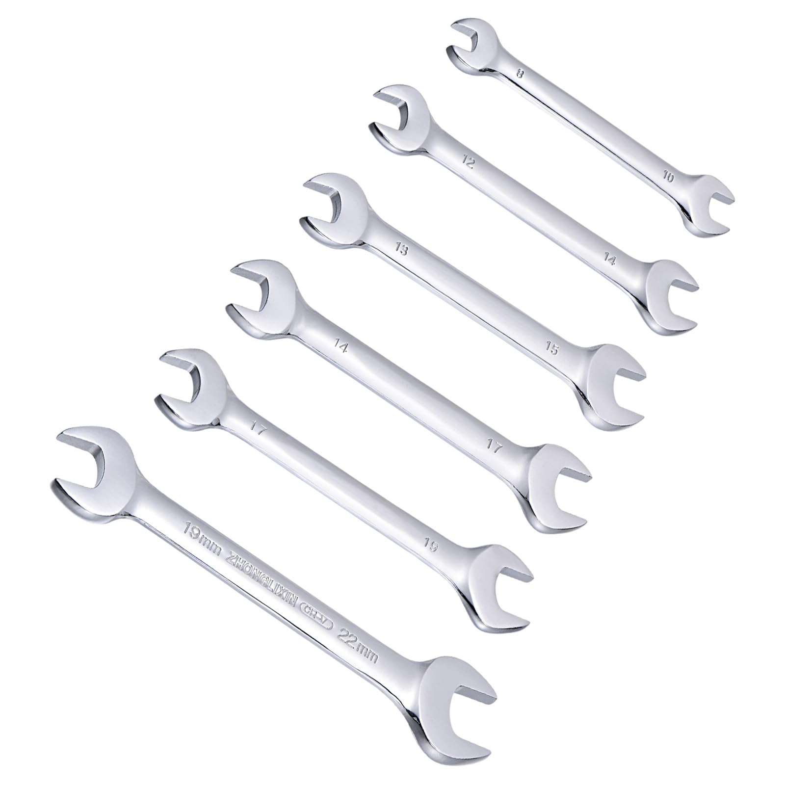 CoCud Thin Open End Wrench, Metric 8 to 22mm, Double Ended Slim Wrench with Rolling Pouch - (Applications: for Thin Nuts, Narrow Spaces), 6-Pieces