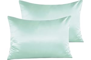 NTBAY Zippered Silk Satin Toddler Pillowcases - 2 Pack Hidden Zipper 13x18 Pillowcases - Luxury and Silky Baby Travel Pillow Covers, Cyan