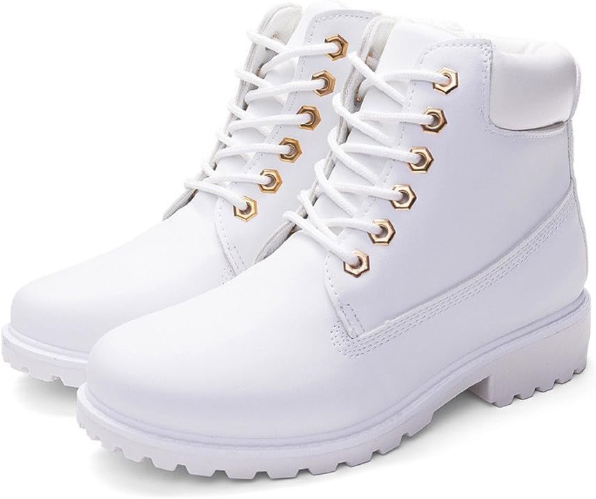 DEELIN Women Short Boots Ladies PU Leather Basic Solid Ankle Boots Low Heel Lace-Up Casual Slouch Ladies Army Military Combat Boots