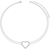 DAOCHONG S925 Sterling Silver Layers Heart Choker Short Dainty Necklace Pendant for Women Jewelry