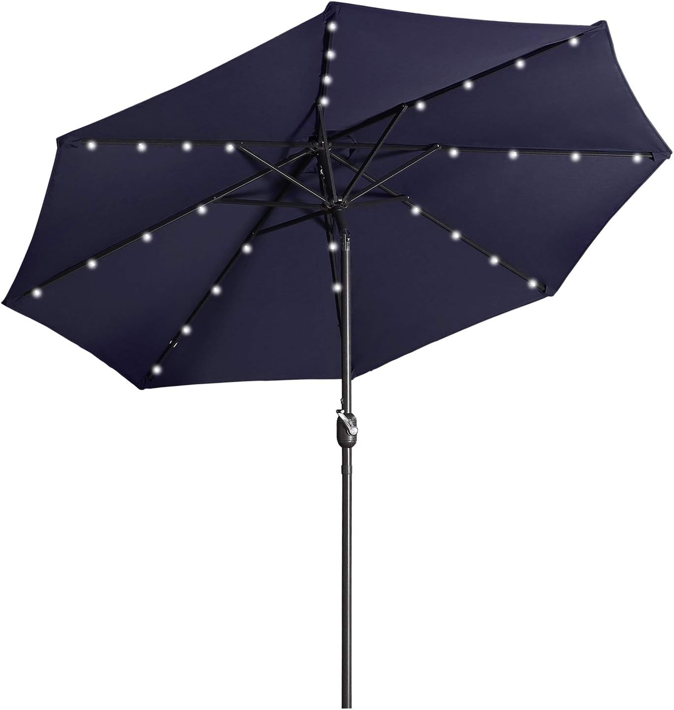 Amazon Com Aok Garden 9 Ft Patio Umbrella With Solar Lights Outdoor 32 Led Table Umbrella 8 Ribs With Push Button Tilt And Crank For Market Deck Backyard And Pool Navy Blue