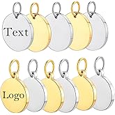 Custom Round Engraved Text/Logo Stamping Blanks Tag Charms with Jump Ring, Personalized Stainless Steel Polished Jewelry,Making Diameter 10mm/12mm/15mm/20mm/25mm/30mm for Choice, Gold/Silver