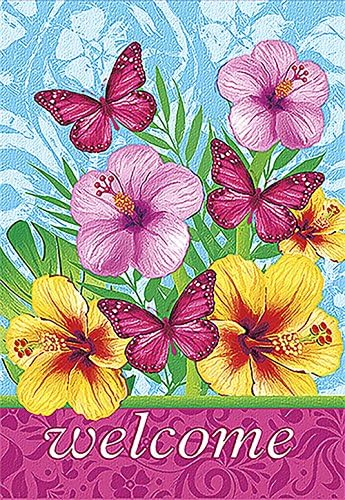 JoyPlus Welcome Butterfly &amp; Flower Garden Flag - Vertical Double Sided Spring Summer Decorative Rustic/Farm House Small Decor Yard Flags Set for Indoor &amp; Outdoor Decoration, 12 X 18 Inch by