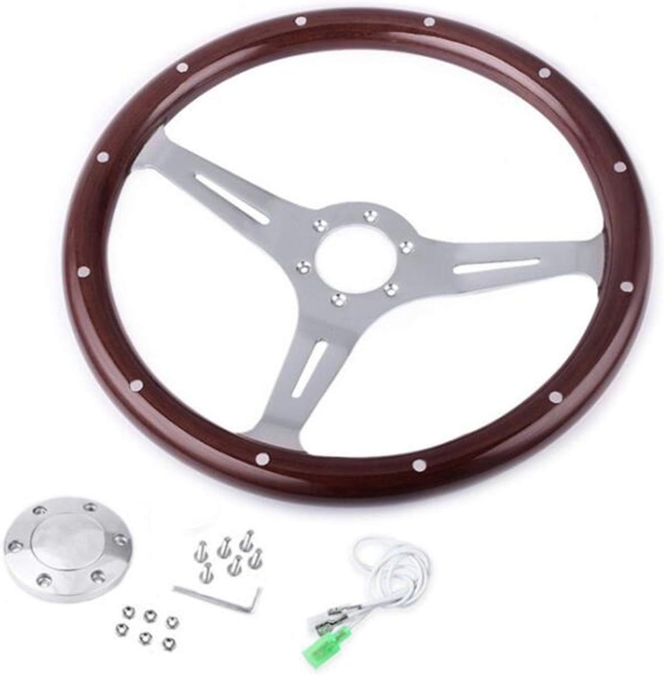 Volant Vintage En Bois De Noyer 380mm - Style Rétro Pour Customisation Auto - Universel 6 Troux