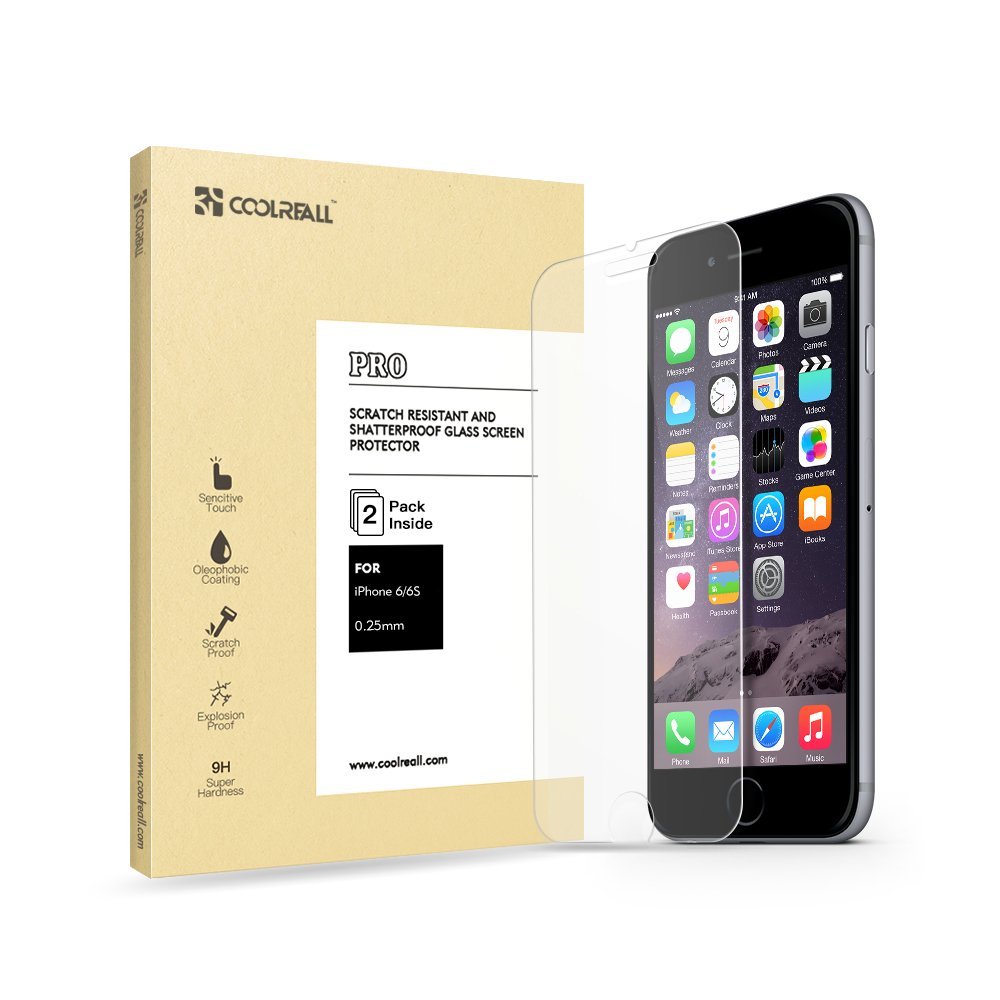 [2-Pack] iPhone 6S 6 Screen Protector Glass, Coolreall Tempered Glass Screen Protector HD Clear Bubble Free Scratch Resistance Protective Film for Apple iPhone 6S 6 [3D Touch Compatible] (0.25mm)