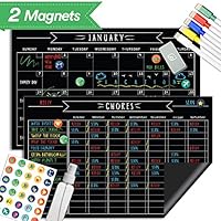 Magnetic Behavior Chalkboard Rewards Chore Chart & Reusable Dry Erase Calendar Set - Eliminate Stress, Keep Important Meetings Top of Mind. Responsibility Magnets & Refrigerator Reward Set - 17" x 11"