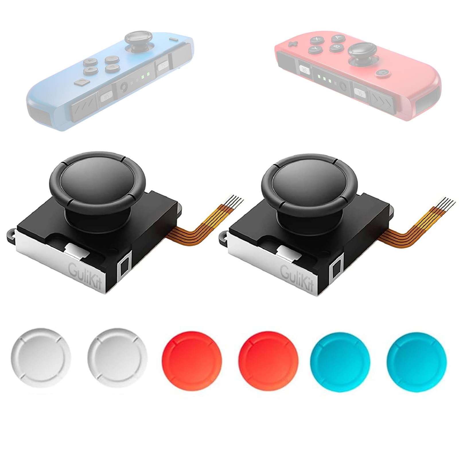 GuliKit TMR Joycon Joystick Replacement for Switch/Switch OLED/Switch Lite – Anti-Drift Analog Stick with 6 Extra Stick Caps