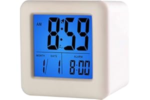 Plumeet Easy to Set Digital Travel Alarm Clock, Snooze Function, Soft Night Light, Large Screen time and Month and Date Display and Alarm, Progressive Sound Alarm and Handy Size (White)