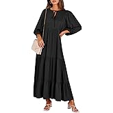 ANRABESS Womens Boho Maxi Dresses 2026 Summer V Neck Puff Sleeve Floral Flowy Swing Fall Casual Long Dress