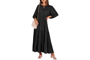 ANRABESS Womens Boho Maxi Dresses 2025 Summer V Neck Puff Sleeve Floral Flowy Swing Fall Casual Long Dress