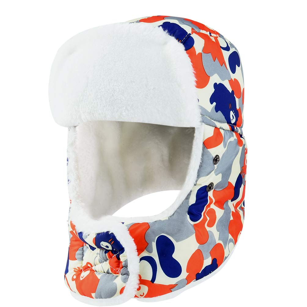 VBG VBIGER Kids Winter Trapper Hat Boys Girls Warm Windproof Hat Children Russian Trooper Hat with Removable Mask (Camo Orange)