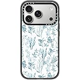 CASETiFY Impact iPhone 17 Pro Case [Slim/Compatible with Magsafe / 8.2 ft. 4X Military Grade Drop Protection] - Elegant Pastel Blue Vintage Butterfly Floral - Clear Black