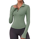 LOMON Womens Long Sleeve Workout Tops Quick Dry Quarter Zip Pullover Crop Yoga Athletic Slim Fit Shirts