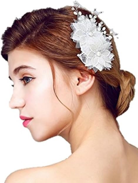 Amazon ショップラリュー ウェディング ブライダル 結婚式 ダンス 成人式 コサージュ 髪飾り ゴージャス 白い花 ヘッドドレス カチューシャ ヘアバンド 通販