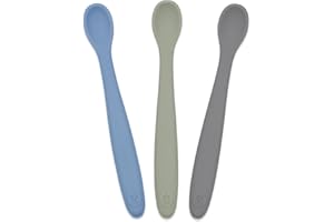 WeeSprout Silicone Baby Spoons - First Stage Infant Feeding Utensils With Soft-Tip, Bendable Kitchenware for Parent & Self-Feeding, Ultra-Durable, Dishwasher Safe, Travel Case, Set of 3