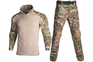 HARGLESMAN Men's Tactical Military Suits Long Sleeve Fitting Amry Uniforms Combat Shirt and Pants with Knee Pads