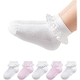 Funjoon 2-8Y Toddler Little Girls Cute White Ruffle Socks Dress Lace Frilly Ankle Cotton School Socks