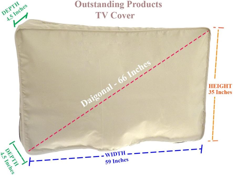 Weather Resistant & Lined Protective Outdoor Television Cover For LG 65UF8500 - 65-Inch 2160p 240Hz 3D 4K Ultra HD LED UHD WebOS Smart TV, Color - Beige