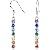 TANGPOET Seven Chakra Earrings for Women Ladies 925 Sterling Silver Healing Gemstone Dangly Earrings Rainbow Jewelry Reiki Meditation Balancing Gifts for Yoga Lover
