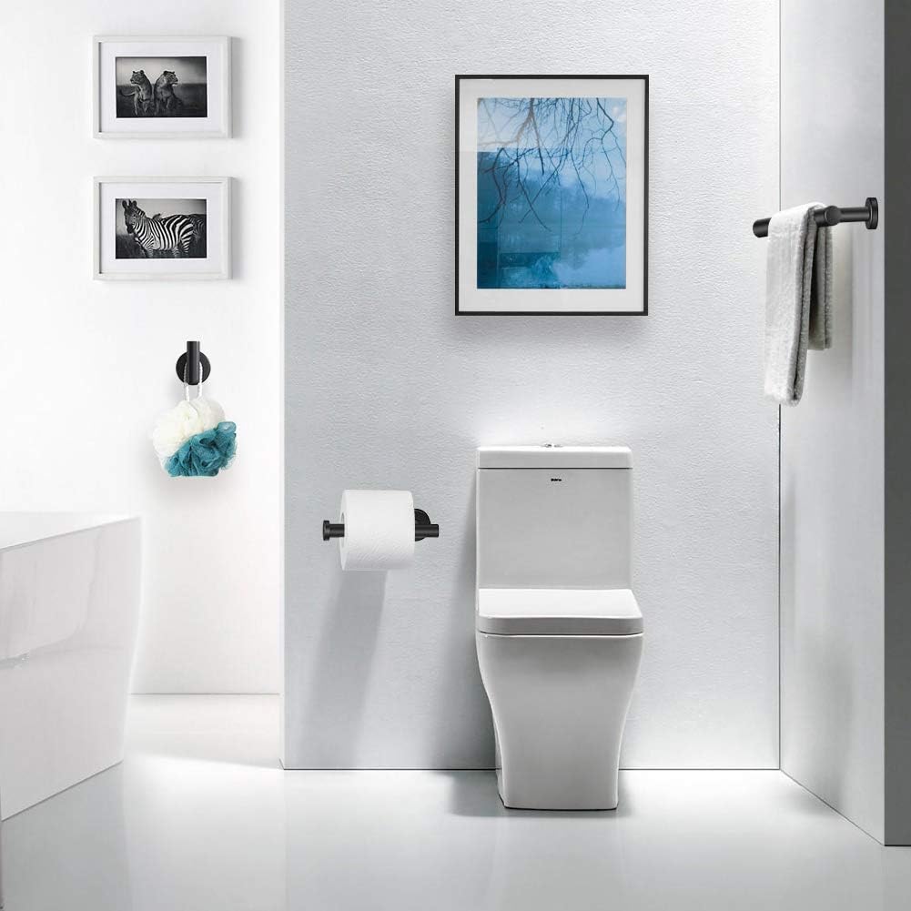 Tudoccy 5-Pieces Matte Black Bathroom Hardware Set SUS304 Stainless Steel Round Wall Mounted - Includes 16" Hand Towel Bar, Toilet Paper Holder, 3 Robe Towel Hooks,Bathroom Accessories Kit: Home & Kitchen