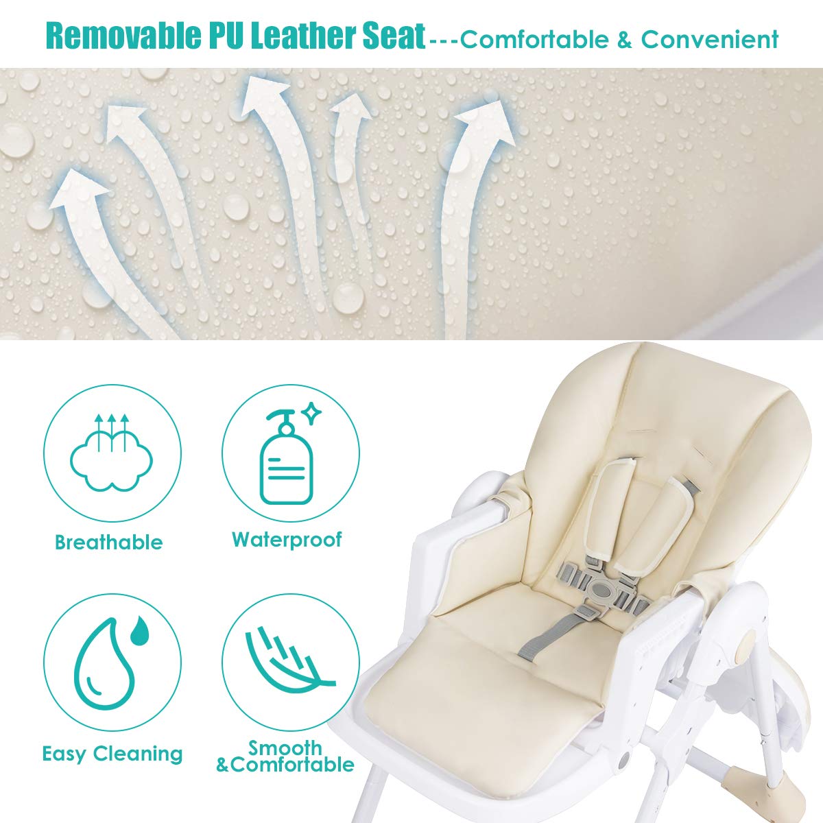 BABY JOY Convertible High Chair for Babies & Toddlers, Height Adjustable, Grow & Go High Chair w/Recline & Footrest, Removable Double Tray, Portable Baby Dinning Chair with Wheels (Beige)