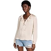 PAIGE Women's Ilara Blouse Long Sleeve Matte Satin Lace Up Front in Black Multi