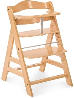 Hauck Alpha Hochstuhl Holz Kinderhochstuhl ab 6 Monaten, mitwachsend, höhenverstellbar, bis 90 kg belastbar, in Kombination mit Alpha Bouncer ab Geburt nutzbar, 1 teilig, natur