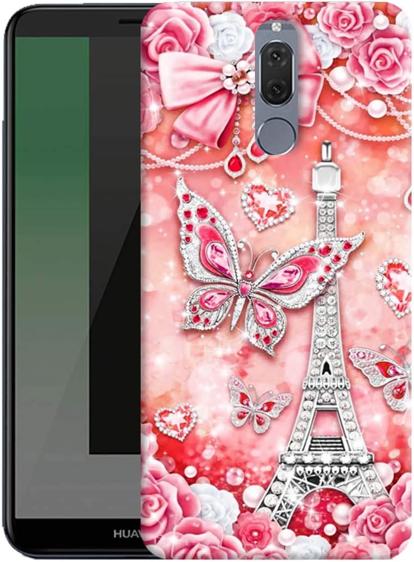 iShoppe Paris Eiffel Tower Glowing Red Butterfly Printed Designer Mobile Back Cover for Huawei Mate 10 Lite - Huawei Honor 9i