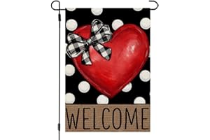CROWNED BEAUTY Valentines Day Heart Garden Flag Welcome 12x18 Inch Double Sided for Outside Small Burlap Holiday Yard Flag