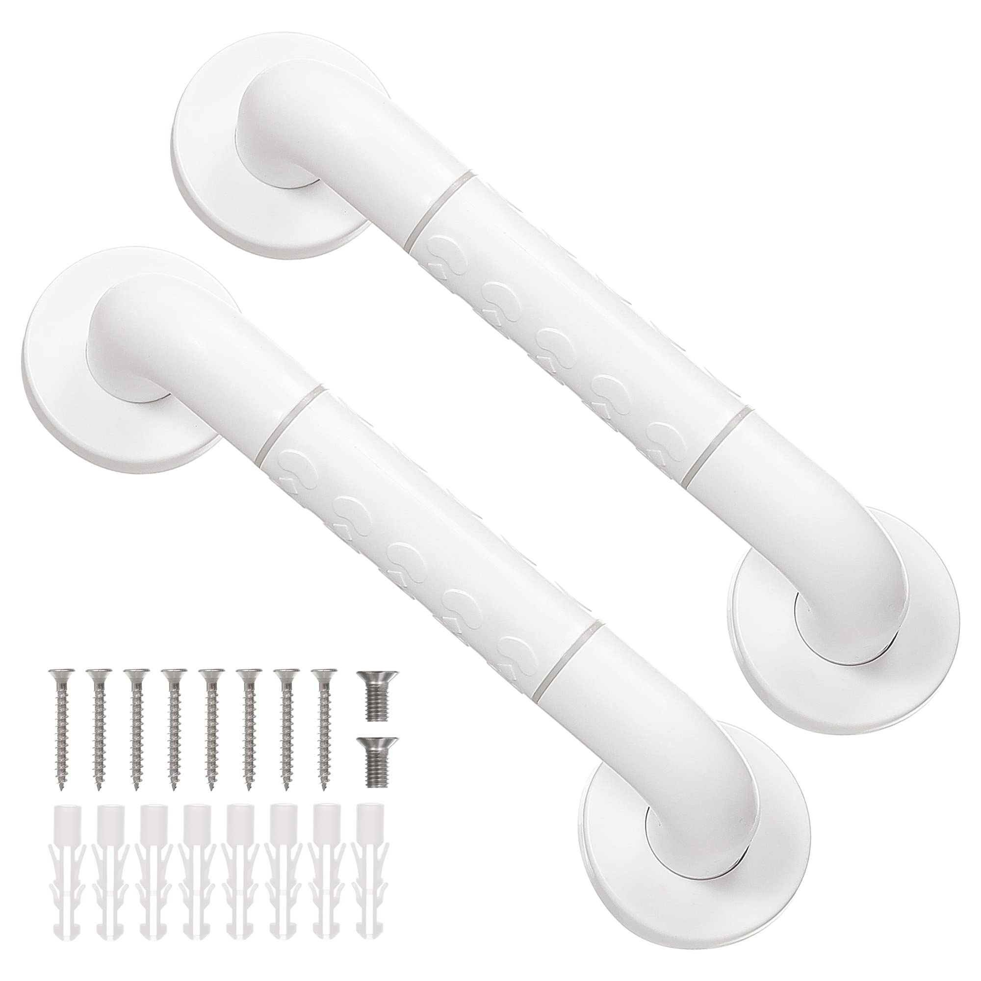Fanwer 2 Pack Anti Bathroom Grab Rail,White Stainless Steel Shower Hand Rail,Safety Hand Rail Support for Elderly, Children and Disability